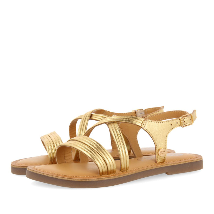 GOLDEN SANDALS WITH TUBULAR STRAPS IN LEATHER FOR GIRL AND BOY ANNEX