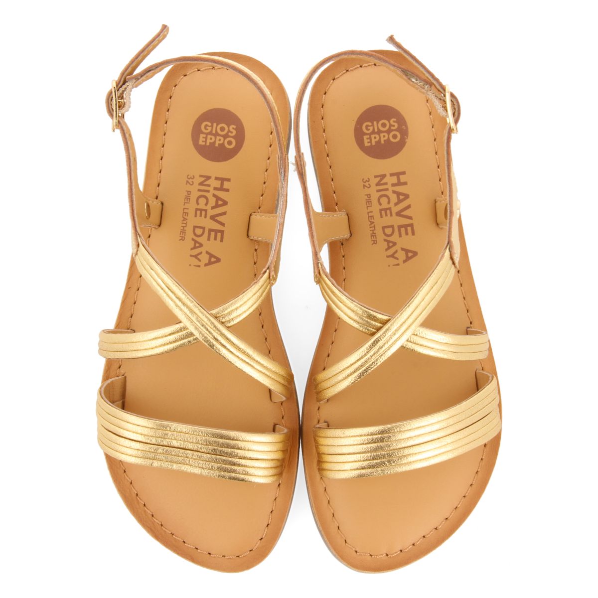 SANDALIAS DORADAS CON TIRAS TUBULARES EN PIEL PARA NIÑA Y NIÑO ANNEX