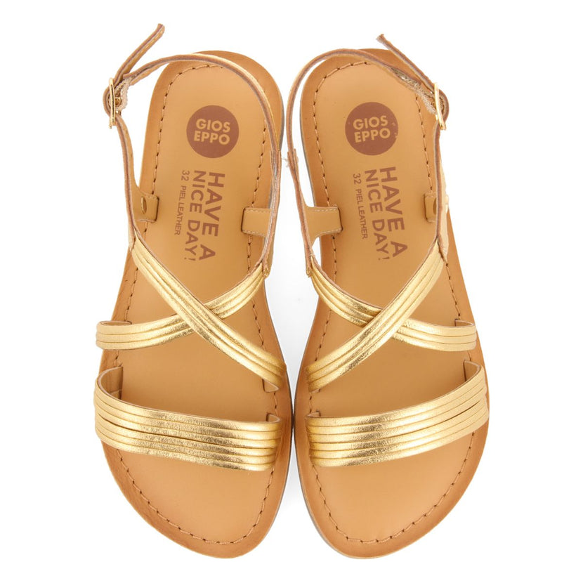 GOLDEN SANDALS WITH TUBULAR STRAPS IN LEATHER FOR GIRL AND BOY ANNEX