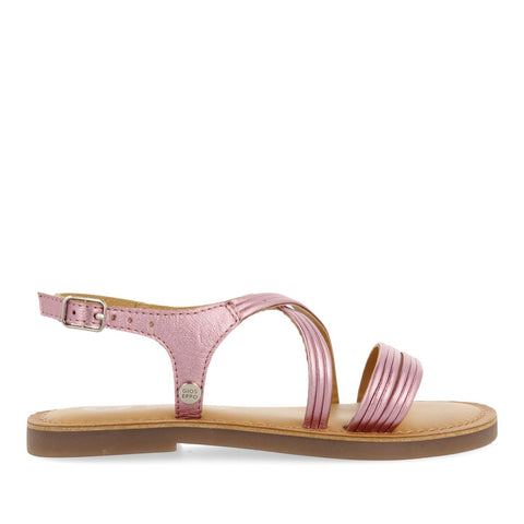 PINK METALLIC SANDALS WITH TUBULAR LEATHER STRAPS FOR GIRL AND BOY ANNEX