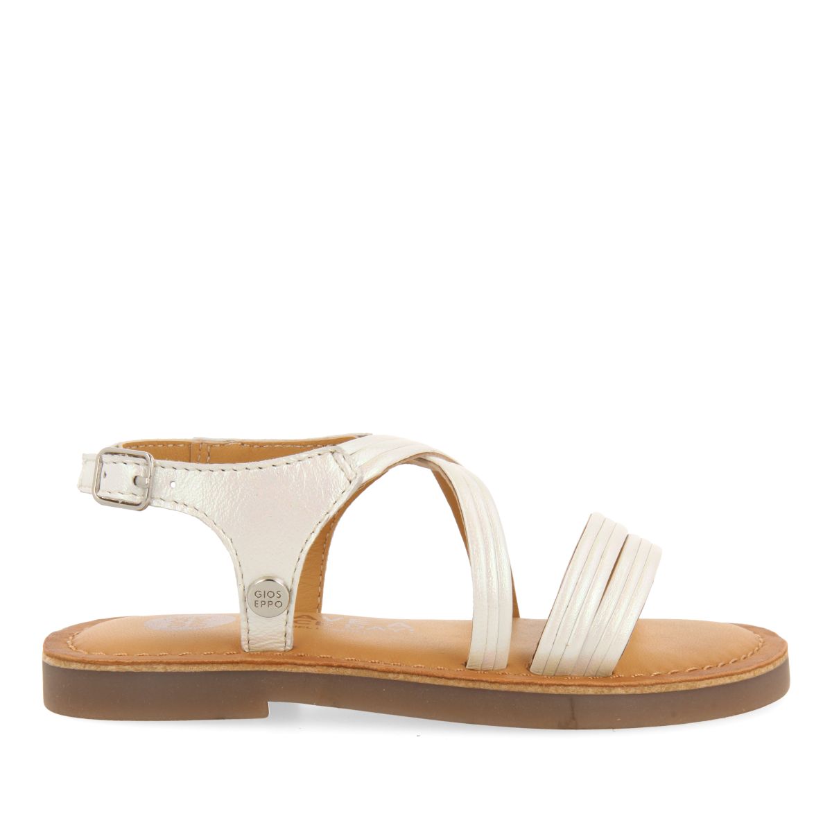 SANDÁLIAS BRANCAS COM TIRAS TUBULARES EM COURO PARA MENINA E MENINO KERRIER