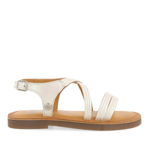 WHITE SANDALS WITH TUBULAR STRAPS IN LEATHER FOR GIRL AND BOY KERRIER