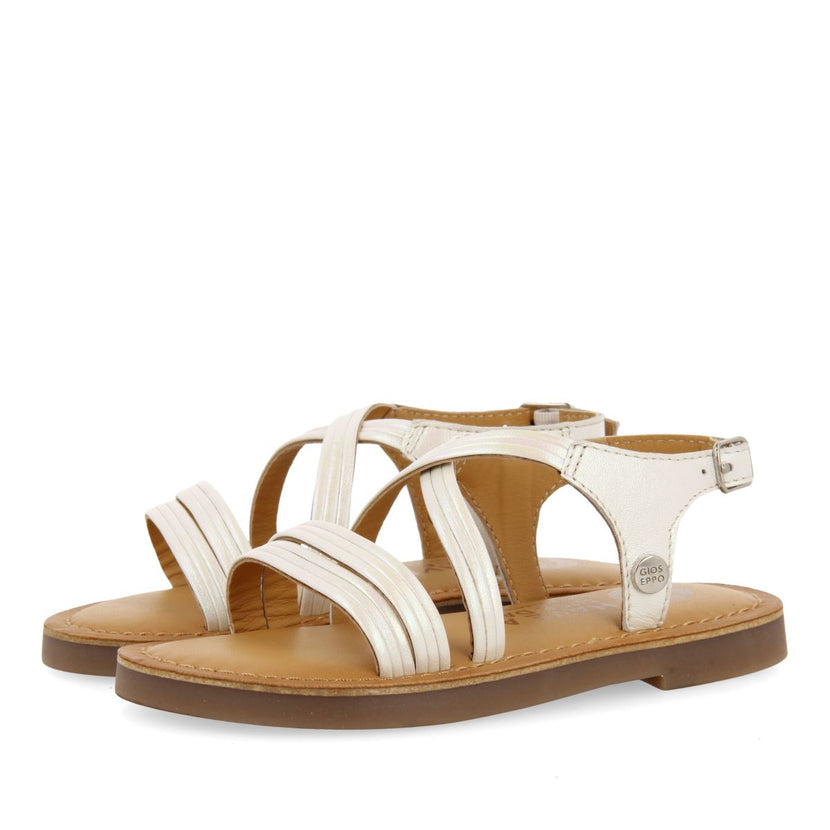 WHITE SANDALS WITH TUBULAR STRAPS IN LEATHER FOR GIRL AND BOY KERRIER
