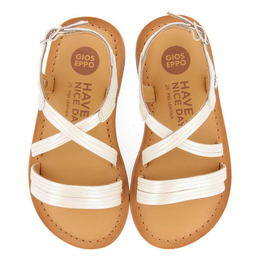 WHITE SANDALS WITH TUBULAR STRAPS IN LEATHER FOR GIRL AND BOY KERRIER