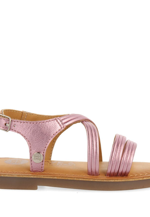 SANDALIAS COLOR ROSA METALIZADO CON TIRAS TUBULARES EN PIEL PARA NIÑA Y NIÑO KERRIER CON TIRAS EN PIEL 