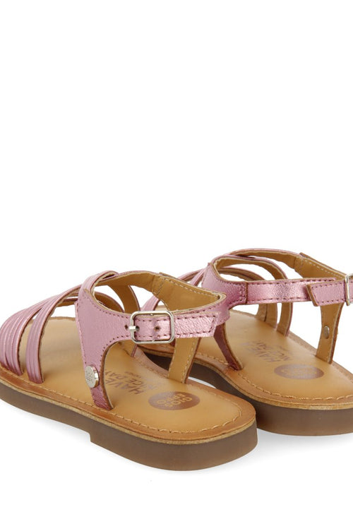 SANDALIAS COLOR ROSA METALIZADO CON TIRAS TUBULARES EN PIEL PARA NIÑA Y NIÑO KERRIER CON TIRAS EN PIEL 