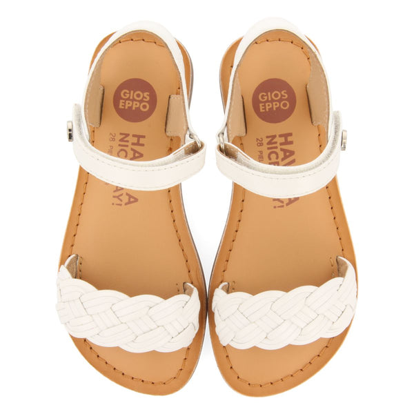 SANDALES BLANCHES EN CUIR AVEC TRESSAGE ET FERMETURE AJUSTABLE POUR FILLE ET GARÇON MANASTIR