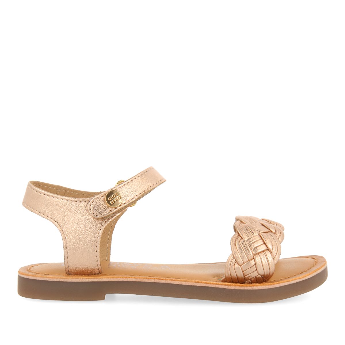 SANDALIAS COLOR ORO ROSA DE PIEL CON TRENZADO Y CIERRE AJUSTABLE PARA NIÑA Y NIÑO MANASTIR