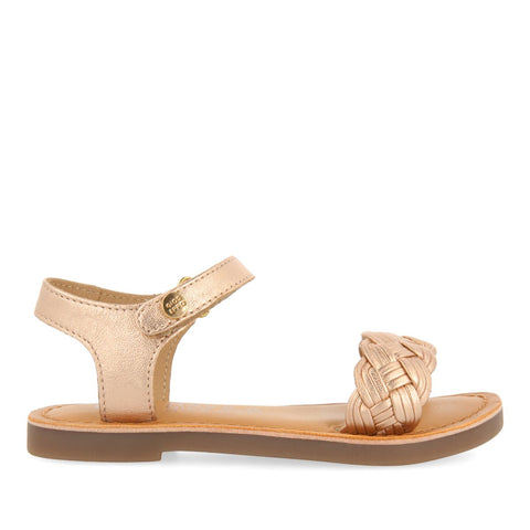 GOLDEN PINK LEATHER SANDALS WITH BRAIDING AND ADJUSTABLE CLOSURE FOR GIRL AND BOY MANASTIR