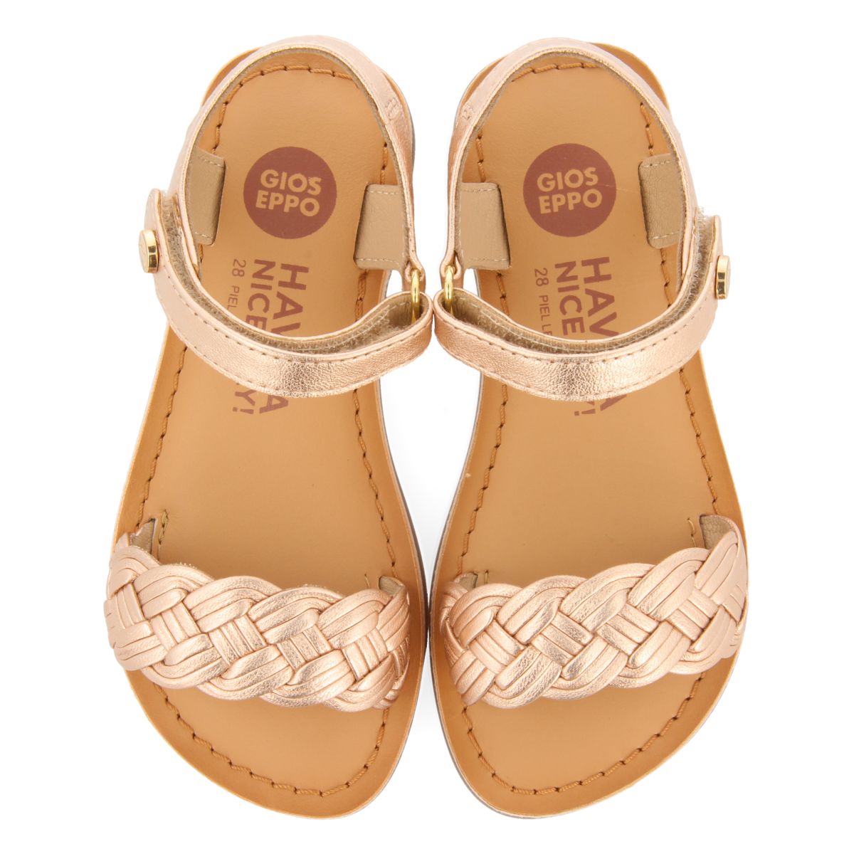 SANDALIAS COLOR ORO ROSA DE PIEL CON TRENZADO Y CIERRE AJUSTABLE PARA NIÑA Y NIÑO MANASTIR