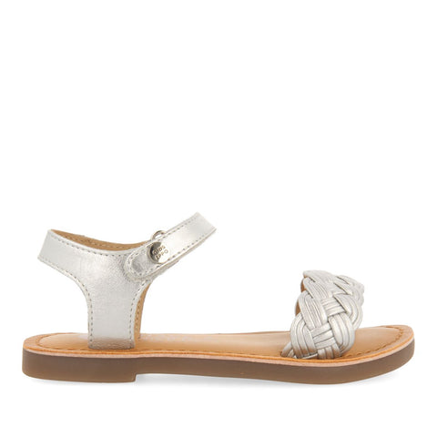SILVER LEATHER SANDALS WITH BRAIDING AND ADJUSTABLE CLOSURE FOR GIRL AND BOY MANASTIR