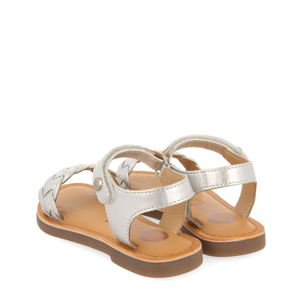 SANDALES EN CUIR ARGENTÉ AVEC TRESSAGE ET FERMETURE AJUSTABLE POUR FILLE ET GARÇON MANASTIR