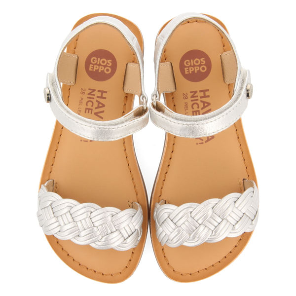 SANDALES EN CUIR ARGENTÉ AVEC TRESSAGE ET FERMETURE AJUSTABLE POUR FILLE ET GARÇON MANASTIR