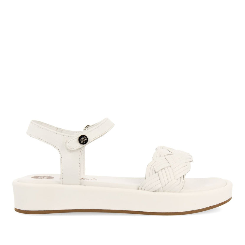 WHITE LEATHER SANDALS WITH BRAIDING AND VOLUMINOUS SOLE FOR GIRL AND BOY SHANICO