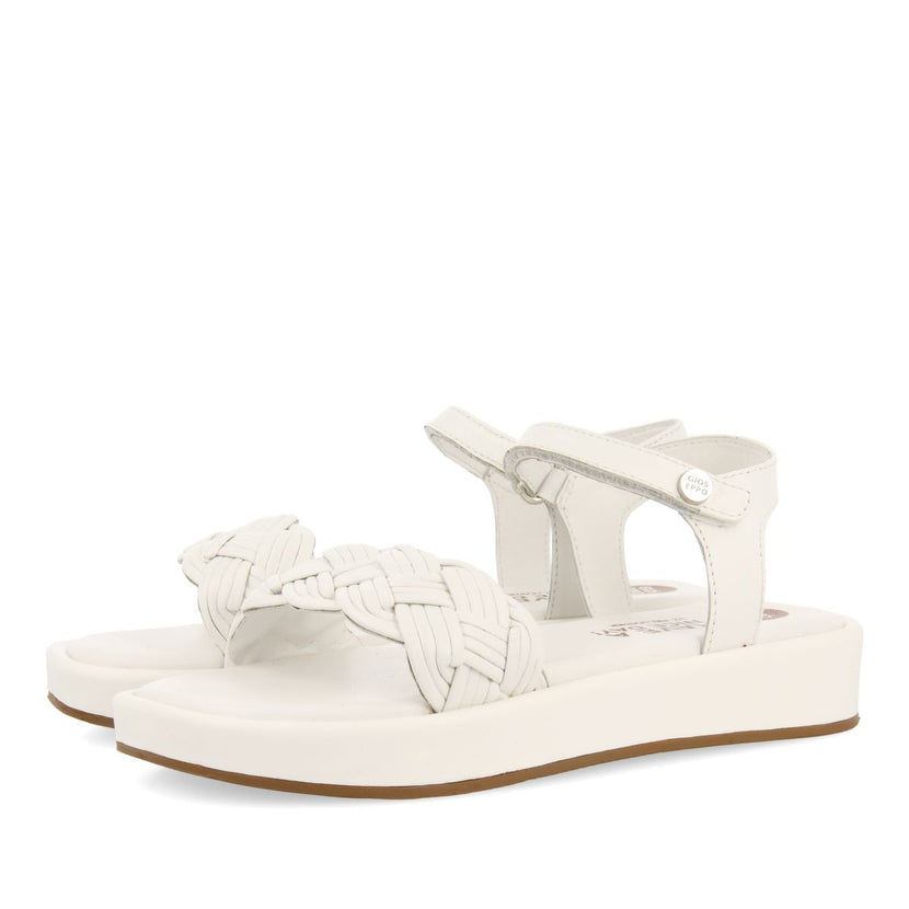 WHITE LEATHER SANDALS WITH BRAIDING AND VOLUMINOUS SOLE FOR GIRL AND BOY SHANICO