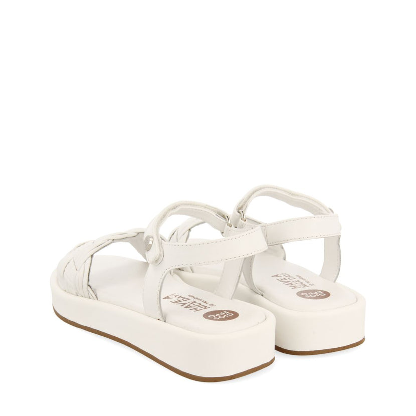 WHITE LEATHER SANDALS WITH BRAIDING AND VOLUMINOUS SOLE FOR GIRL AND BOY SHANICO