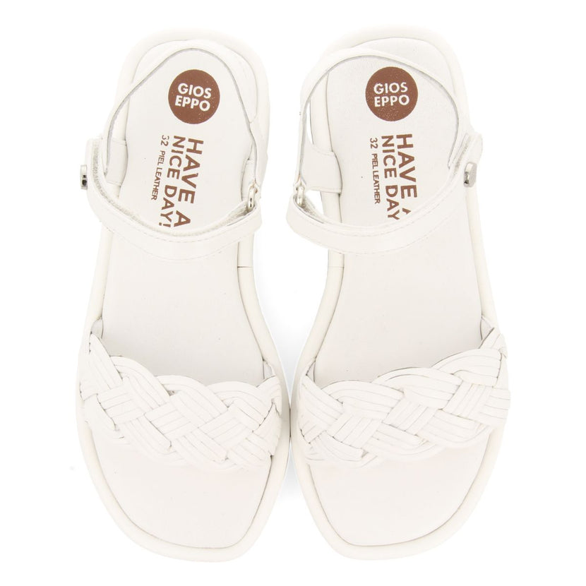 WHITE LEATHER SANDALS WITH BRAIDING AND VOLUMINOUS SOLE FOR GIRL AND BOY SHANICO