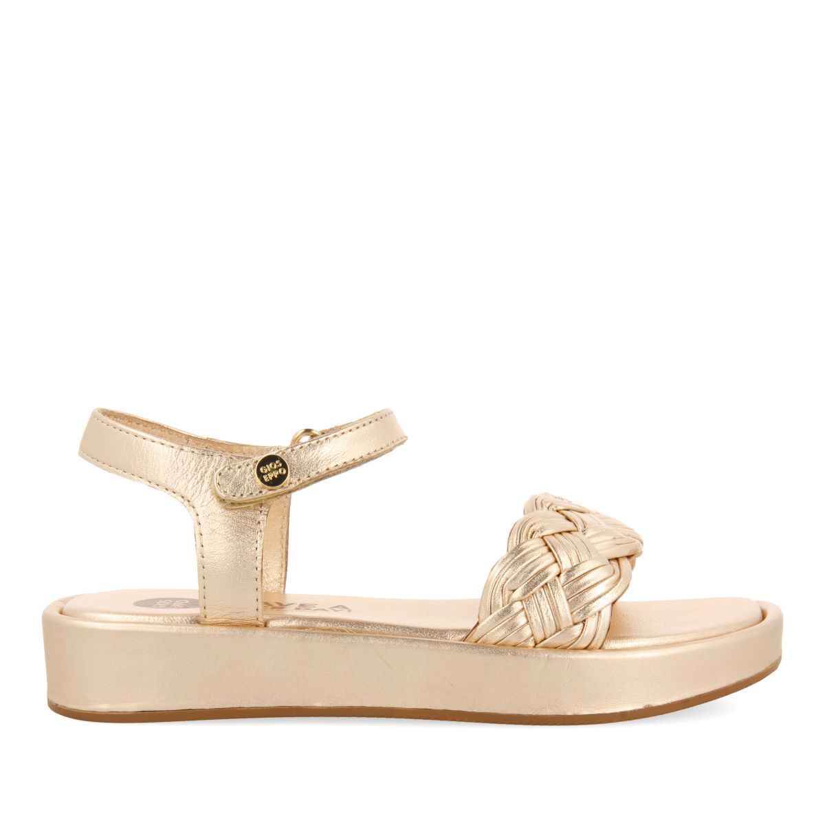 SANDALIAS COLOR ORO ROSA DE PIEL CON TRENZADO Y SUELA CON VOLUMEN PARA NIÑA Y NIÑO SHANICO