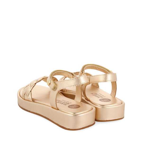 SANDALI COLOR ORO ROSA IN PELLE INTRECCIATA E SUOLA VOLUMINOSA PER RAGAZZA E RAGAZZO SHANICO