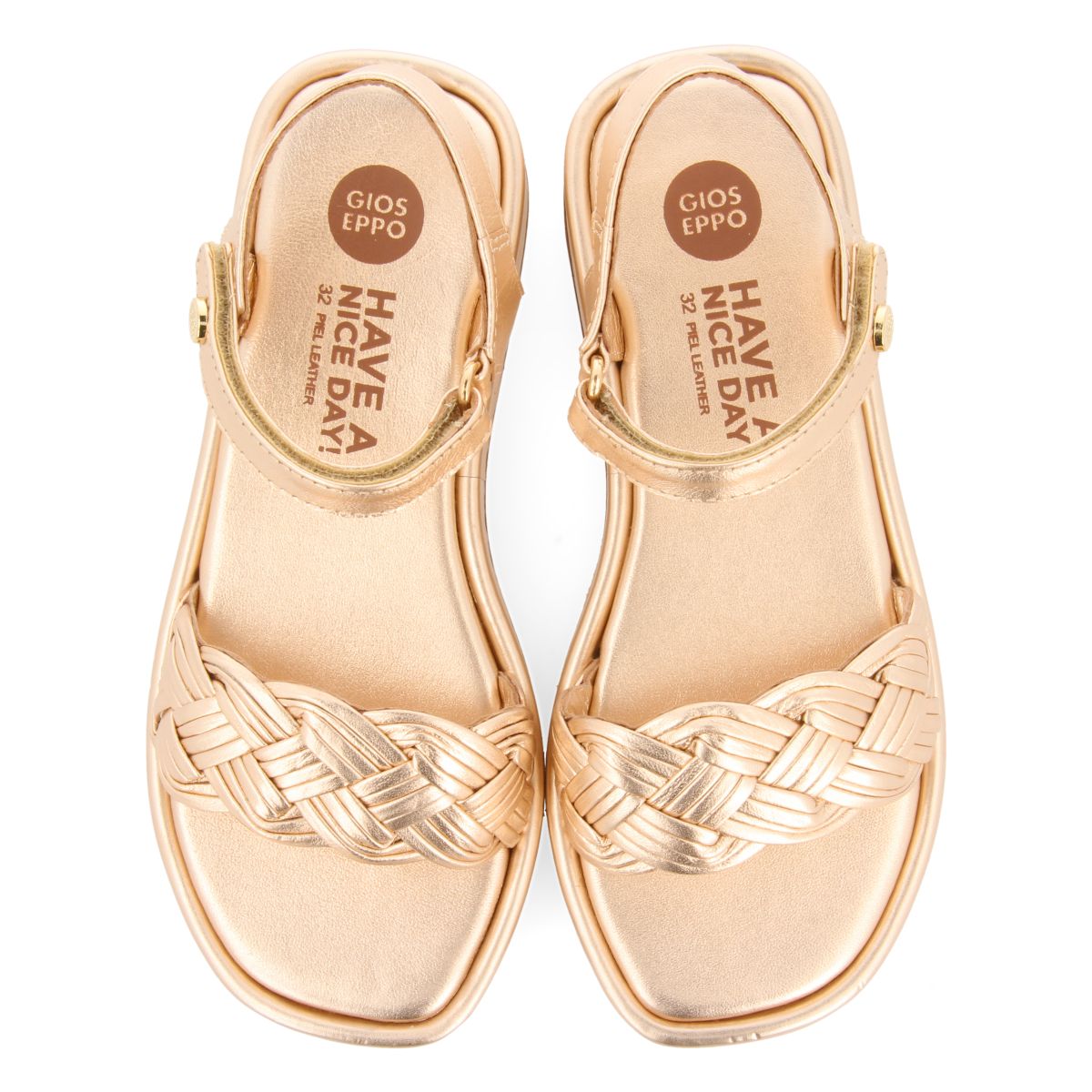 SANDALIAS COLOR ORO ROSA DE PIEL CON TRENZADO Y SUELA CON VOLUMEN PARA NIÑA Y NIÑO SHANICO