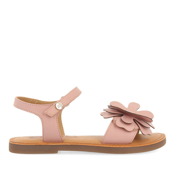 PINK LEATHER SANDALS WITH FLOWER EMBELLISHMENT FOR GIRL AND BOY CRES