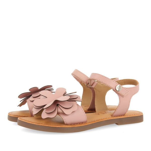 PINK LEATHER SANDALS WITH FLOWER EMBELLISHMENT FOR GIRL AND BOY CRES