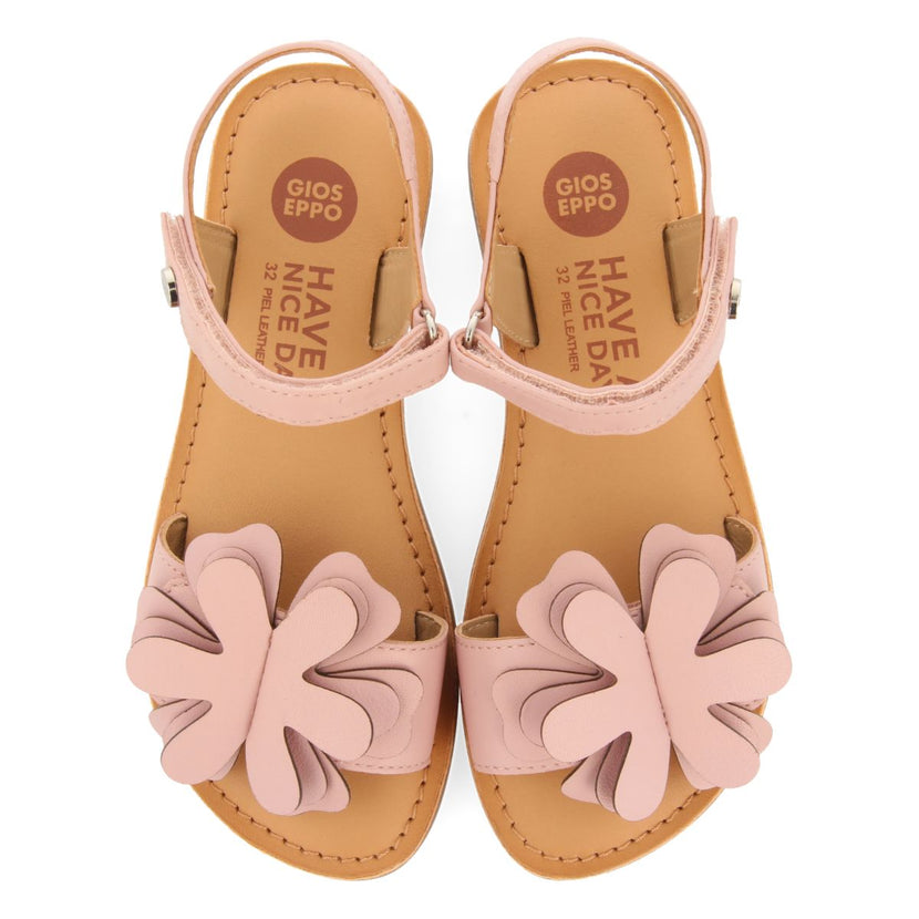 PINK LEATHER SANDALS WITH FLOWER EMBELLISHMENT FOR GIRL AND BOY CRES