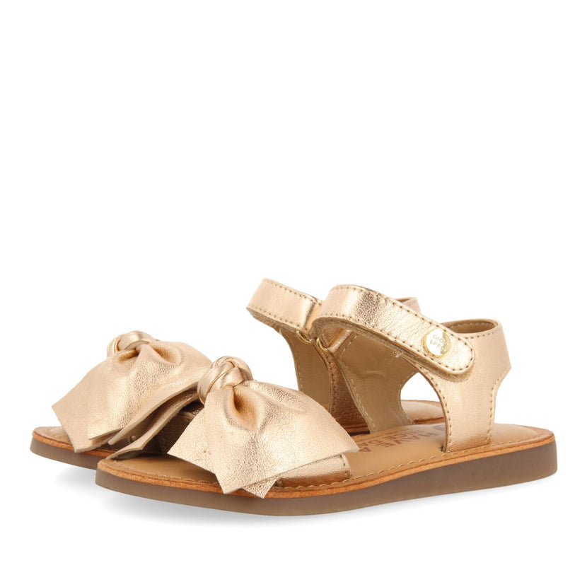 GOLDEN PINK LEATHER SANDALS WITH BOW FOR GIRL AND BOY DELONICE