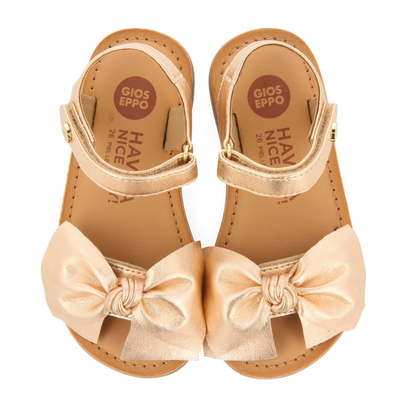 GOLDEN PINK LEATHER SANDALS WITH BOW FOR GIRL AND BOY DELONICE