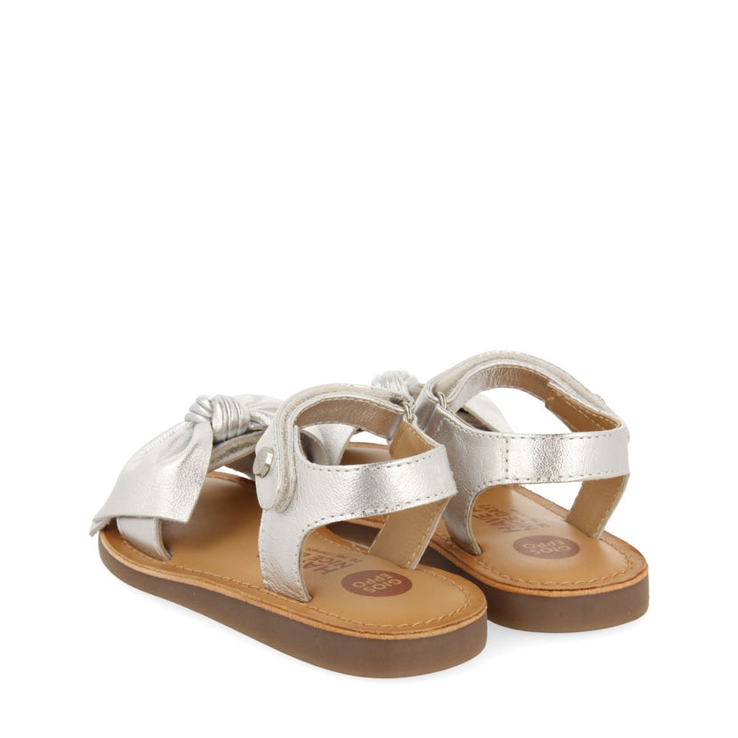 SILVER LEATHER SANDALS WITH BOW FOR GIRL AND BOY DELONICE