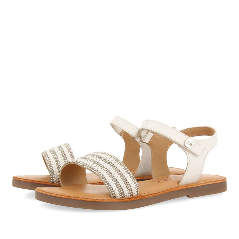NUDE COLOR LEATHER SANDALS WITH EMBELLISHMENT AND ADJUSTABLE CLOSURE FOR GIRL AND BOY STUBICA