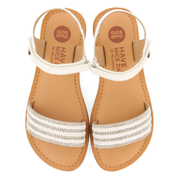 NUDE COLOR LEATHER SANDALS WITH EMBELLISHMENT AND ADJUSTABLE CLOSURE FOR GIRL AND BOY STUBICA