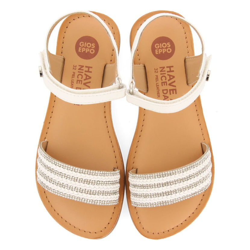 NUDE COLOR LEATHER SANDALS WITH EMBELLISHMENT AND ADJUSTABLE CLOSURE FOR GIRL AND BOY STUBICA