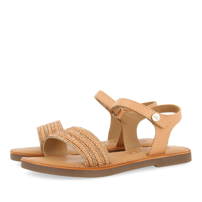 WHITE LEATHER SANDALS WITH EMBELLISHMENT AND ADJUSTABLE CLOSURE FOR GIRL AND BOY STUBICA