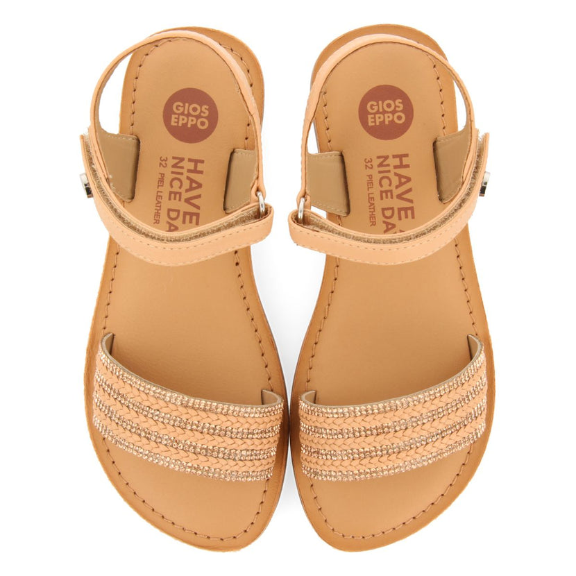 WHITE LEATHER SANDALS WITH EMBELLISHMENT AND ADJUSTABLE CLOSURE FOR GIRL AND BOY STUBICA