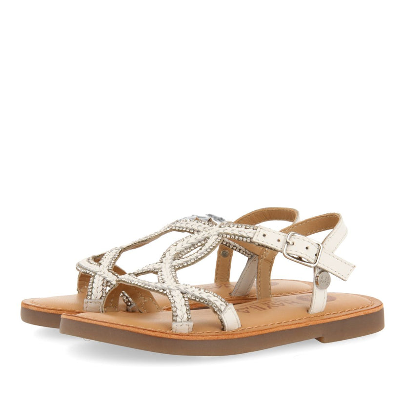 WHITE LEATHER SANDALS WITH EMBELLISHMENTS FOR GIRL AND BOY SCIO