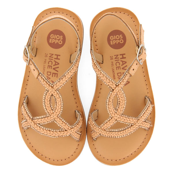 SANDALIAS COLOR NUDE DE PIEL CON PEDRERÍA PARA NIÑA Y NIÑO SCIO