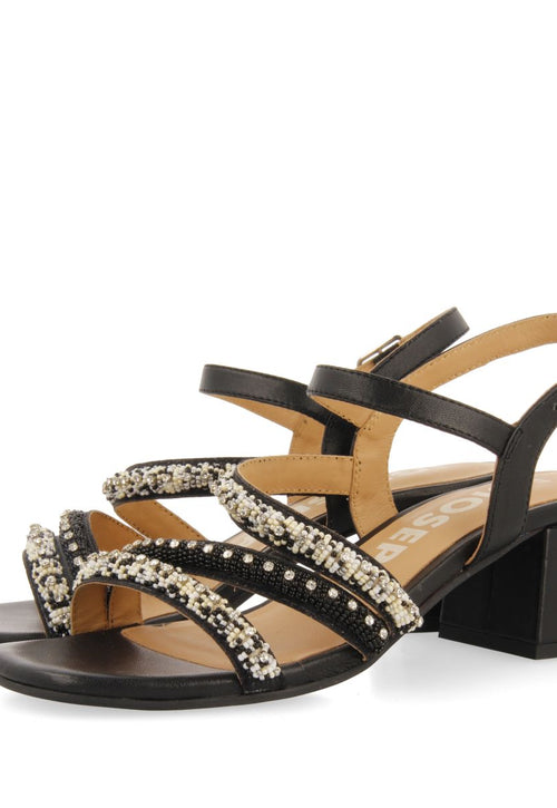 BLACK HEEL SANDALS WITH MULTICOLOR STRAPS AND DETAILS FOR WOMEN BALAO
