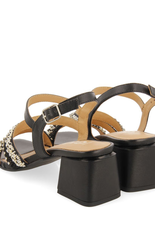BLACK HEEL SANDALS WITH MULTICOLOR STRAPS AND DETAILS FOR WOMEN BALAO