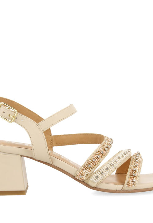 SANDALIAS DE TACÓN OFF-WHITE CON TIRAS CON DETALLES MULTICOLOR PARA MUJER BALAO