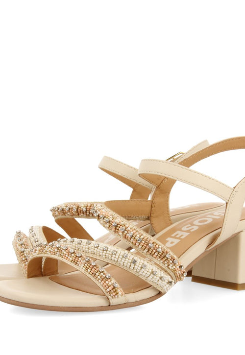 SANDALIAS DE TACÓN OFF-WHITE CON TIRAS CON DETALLES MULTICOLOR PARA MUJER BALAO