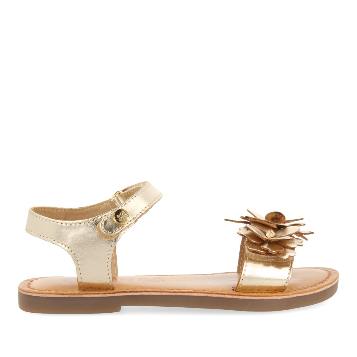 SANDALIAS DORADAS DE PIEL CON ADORNO DE FLORES PARA NIÑA Y NIÑO IMOTSKI