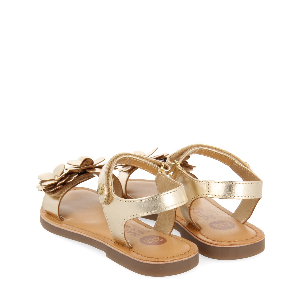 SANDALIAS DORADAS DE PIEL CON ADORNO DE FLORES PARA NIÑA Y NIÑO IMOTSKI