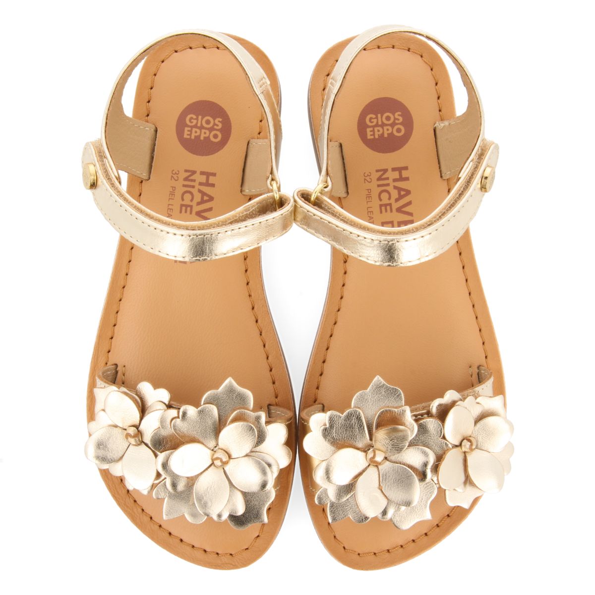 SANDALIAS DORADAS DE PIEL CON ADORNO DE FLORES PARA NIÑA Y NIÑO IMOTSKI