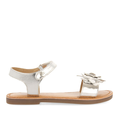 SILVER LEATHER SANDALS WITH FLOWER EMBELLISHMENT FOR GIRL AND BOY IMOTSKI