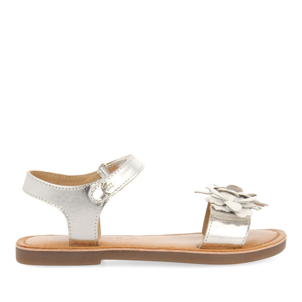 SILVER LEATHER SANDALS WITH FLOWER EMBELLISHMENT FOR GIRL AND BOY IMOTSKI