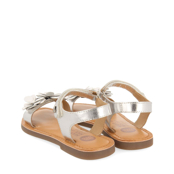 SILVER LEATHER SANDALS WITH FLOWER EMBELLISHMENT FOR GIRL AND BOY IMOTSKI