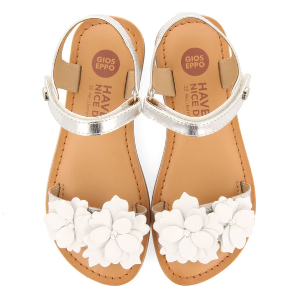SILVER LEATHER SANDALS WITH FLOWER EMBELLISHMENT FOR GIRL AND BOY IMOTSKI