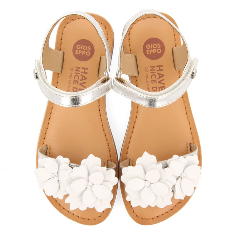 SILVER LEATHER SANDALS WITH FLOWER EMBELLISHMENT FOR GIRL AND BOY IMOTSKI