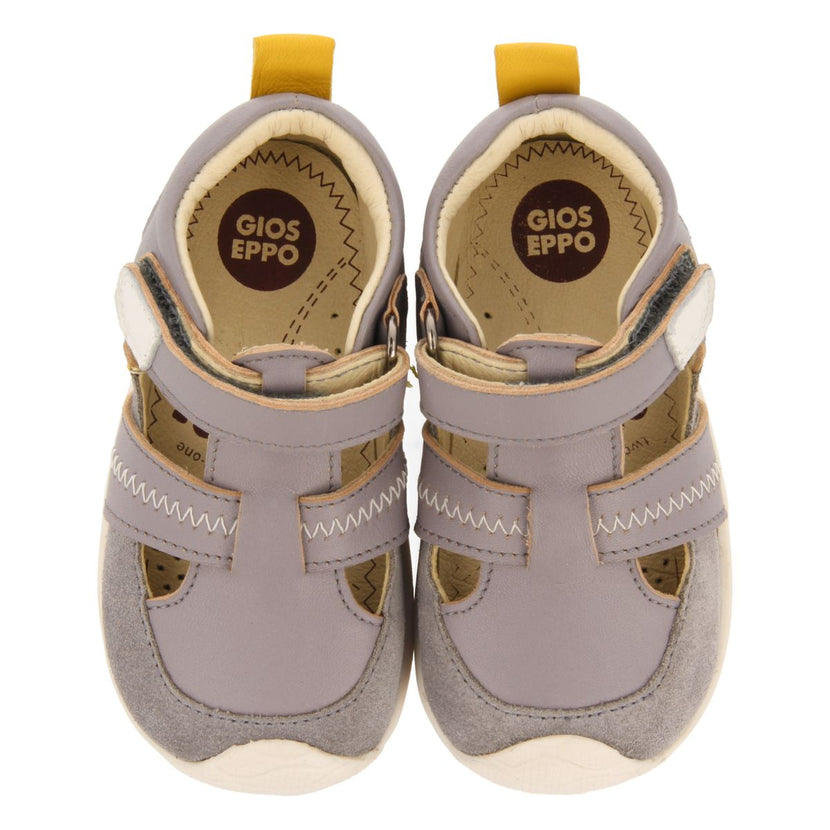 GRAY LEATHER BABY SANDALS CANGREJERAS STYLE WITH COLOR ACCENTS SLLOVE